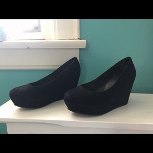 Black faux suede wedges by H&M